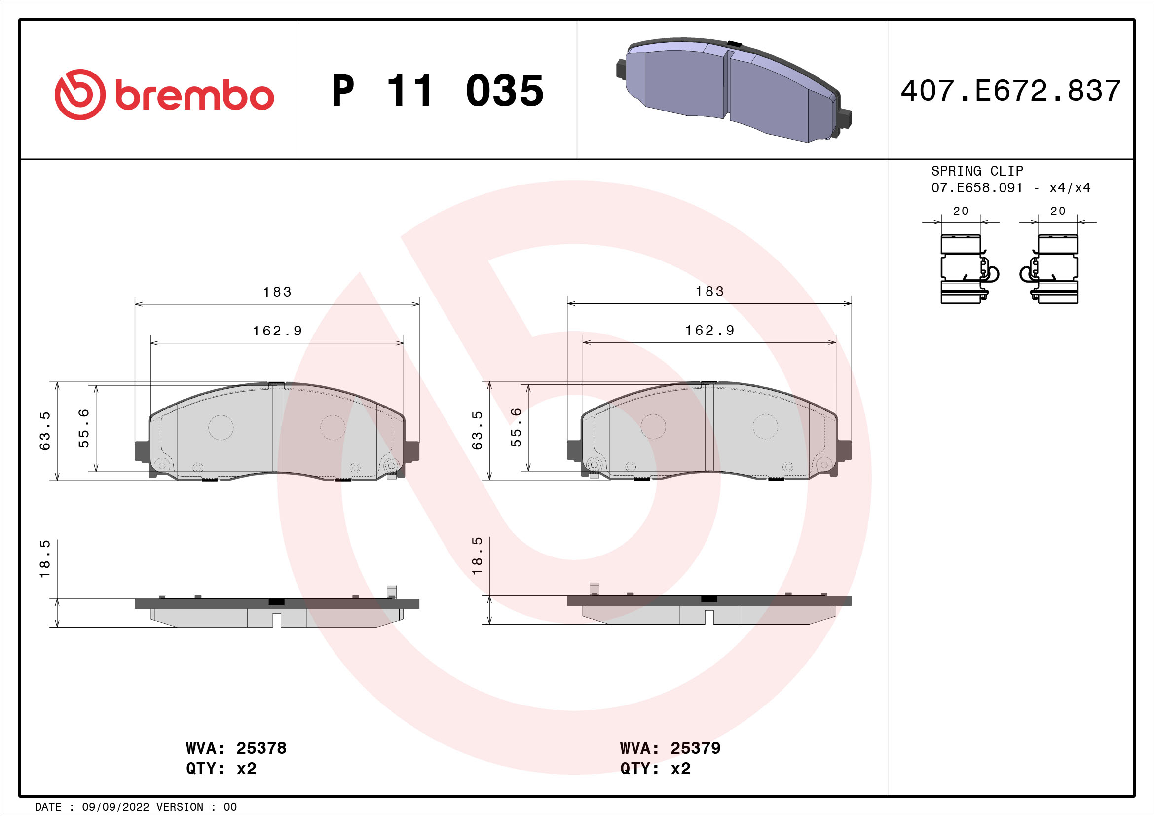 A.B.S. P 11 035 BREMBO Bremsbelagsatz, Scheibenbremse